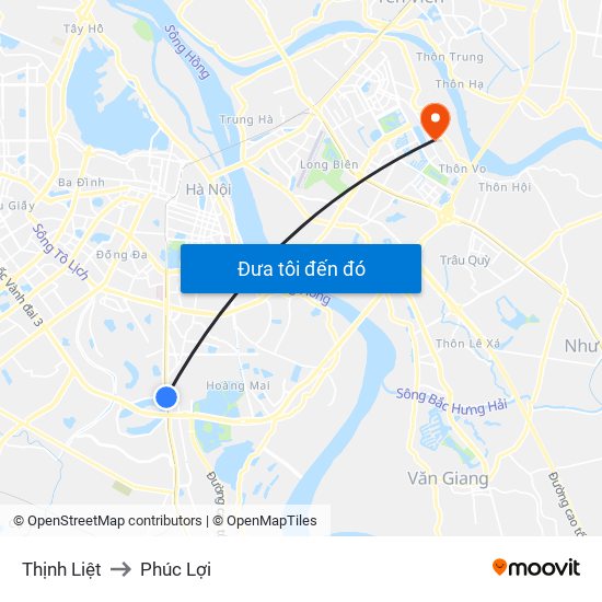 Thịnh Liệt to Phúc Lợi map