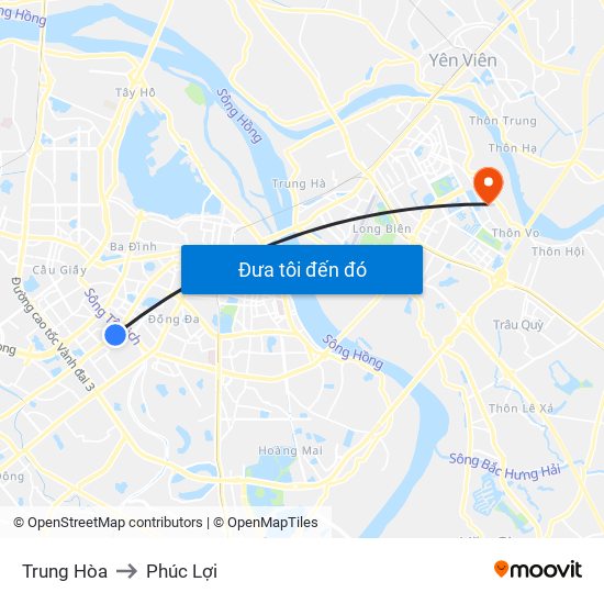 Trung Hòa to Phúc Lợi map