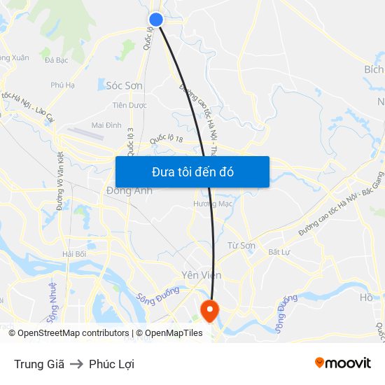 Trung Giã to Phúc Lợi map