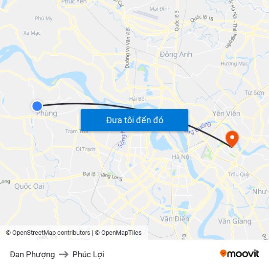 Đan Phượng to Phúc Lợi map