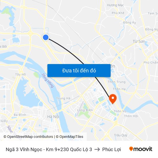 Ngã 3 Vĩnh Ngọc - Km 9+230 Quốc Lộ 3 to Phúc Lợi map