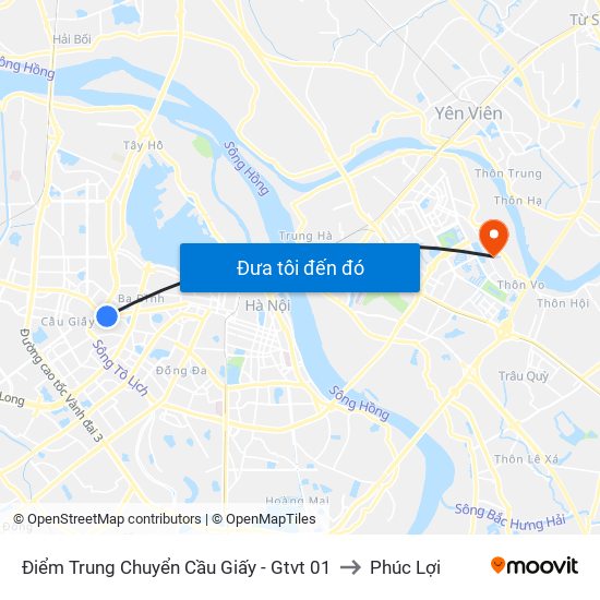 Điểm Trung Chuyển Cầu Giấy - Gtvt 01 to Phúc Lợi map