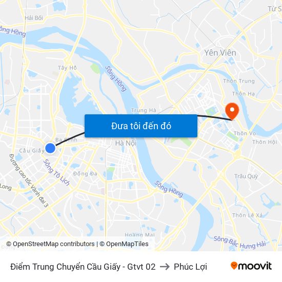 Điểm Trung Chuyển Cầu Giấy - Gtvt 02 to Phúc Lợi map