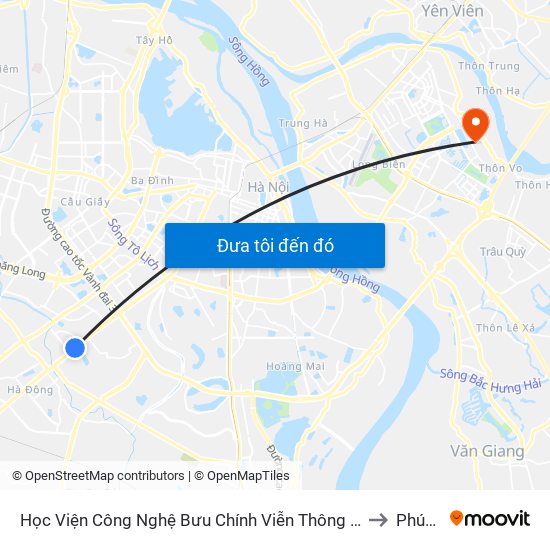 Học Viện Công Nghệ Bưu Chính Viễn Thông - Trần Phú (Hà Đông) to Phúc Lợi map