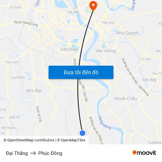 Đại Thắng to Phúc Đồng map