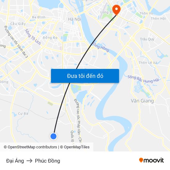 Đại Áng to Phúc Đồng map