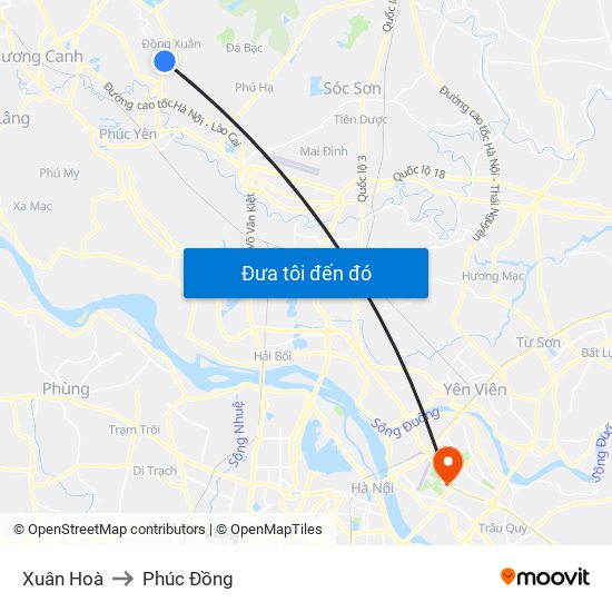 Xuân Hoà to Phúc Đồng map