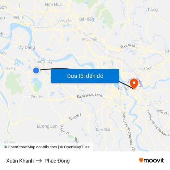 Xuân Khanh to Phúc Đồng map