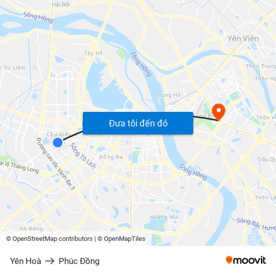 Yên Hoà to Phúc Đồng map