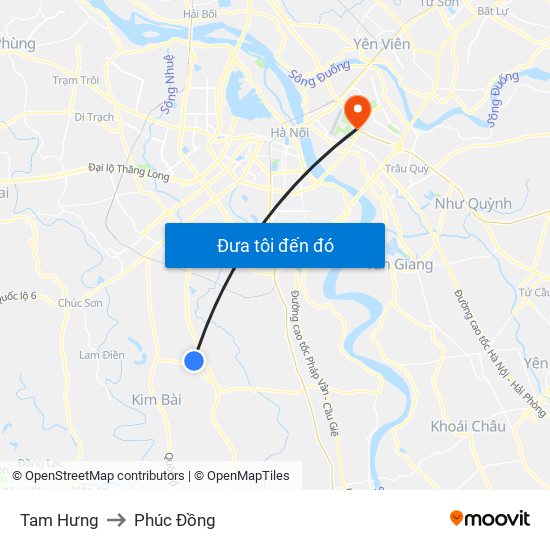 Tam Hưng to Phúc Đồng map