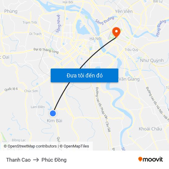 Thanh Cao to Phúc Đồng map