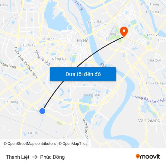 Thanh Liệt to Phúc Đồng map