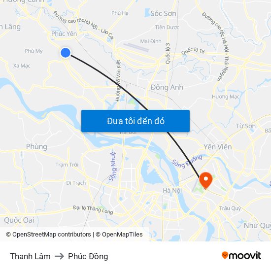Thanh Lâm to Phúc Đồng map