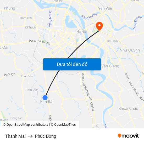Thanh Mai to Phúc Đồng map