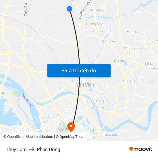 Thuỵ Lâm to Phúc Đồng map