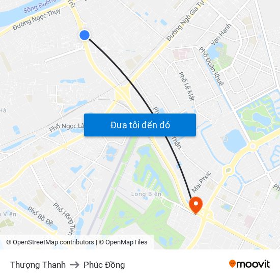 Thượng Thanh to Phúc Đồng map