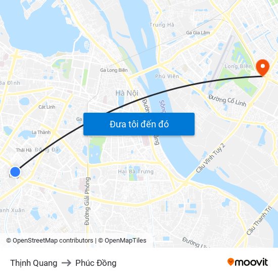 Thịnh Quang to Phúc Đồng map