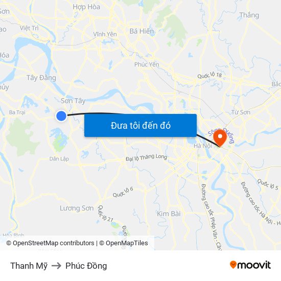 Thanh Mỹ to Phúc Đồng map