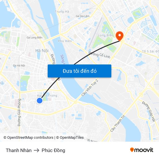 Thanh Nhàn to Phúc Đồng map