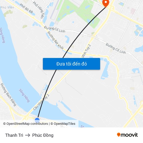 Thanh Trì to Phúc Đồng map