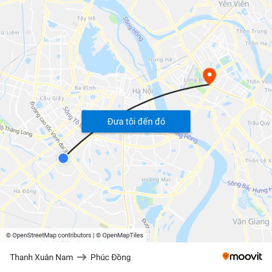 Thanh Xuân Nam to Phúc Đồng map