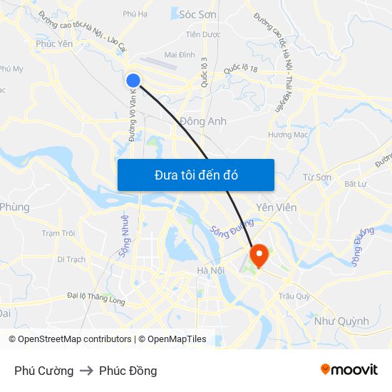 Phú Cường to Phúc Đồng map