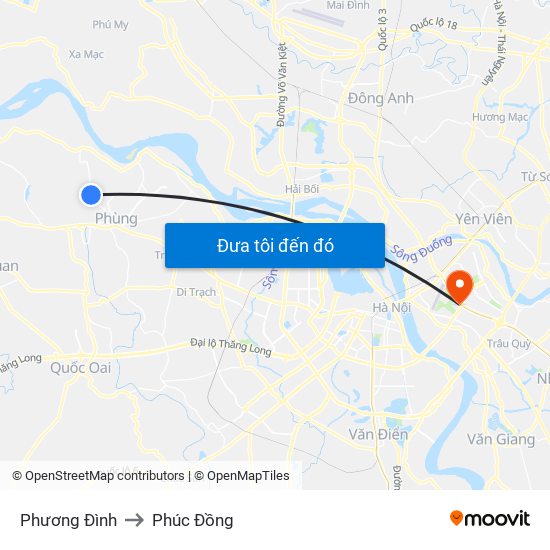 Phương Đình to Phúc Đồng map