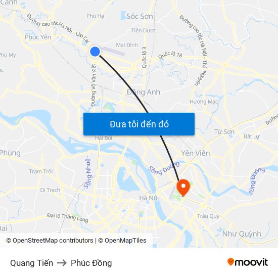 Quang Tiến to Phúc Đồng map