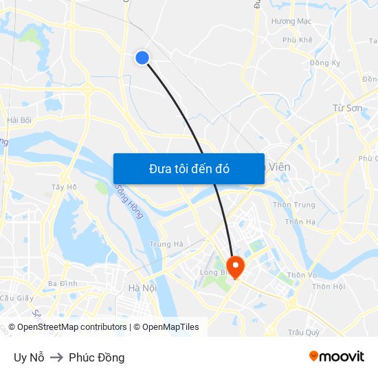 Uy Nỗ to Phúc Đồng map