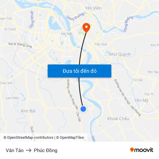 Vân Tảo to Phúc Đồng map