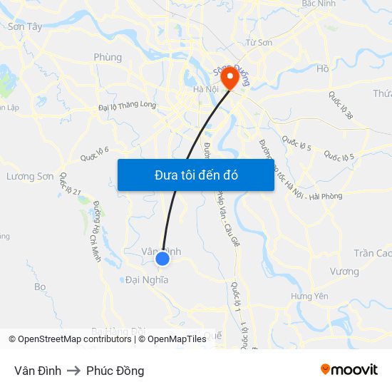 Vân Đình to Phúc Đồng map