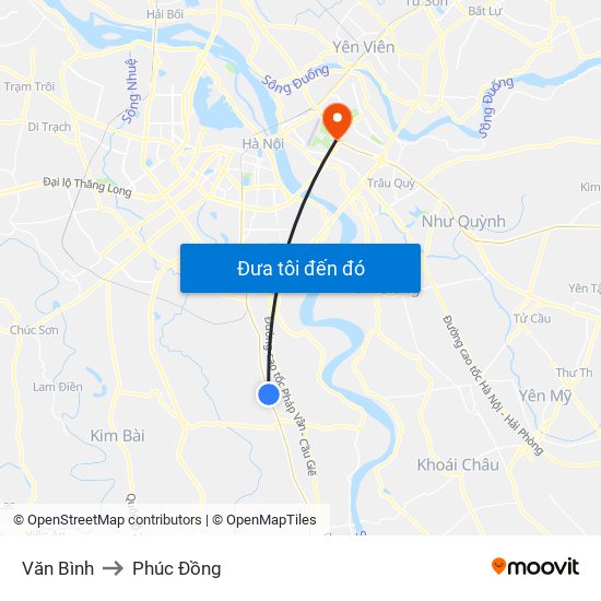 Văn Bình to Phúc Đồng map