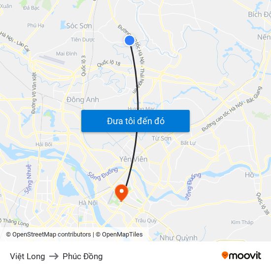 Việt Long to Phúc Đồng map