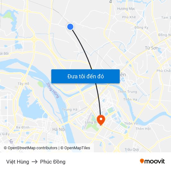 Việt Hùng to Phúc Đồng map