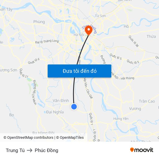 Trung Tú to Phúc Đồng map