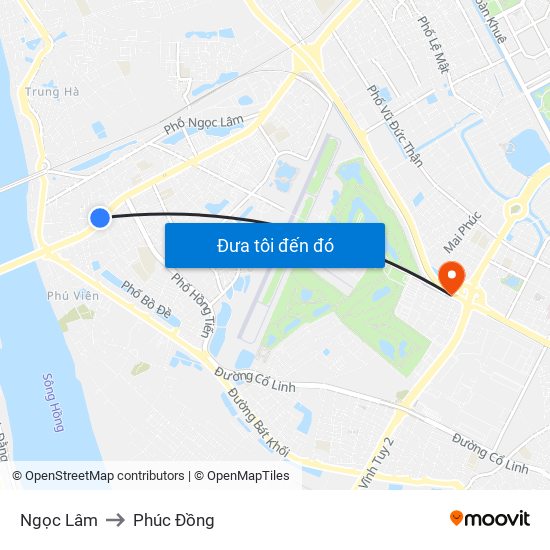 Ngọc Lâm to Phúc Đồng map