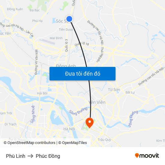 Phù Linh to Phúc Đồng map