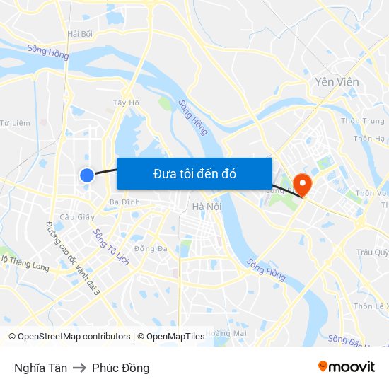 Nghĩa Tân to Phúc Đồng map