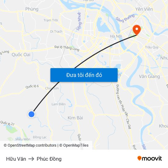 Hữu Văn to Phúc Đồng map
