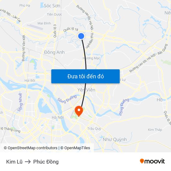 Kim Lũ to Phúc Đồng map