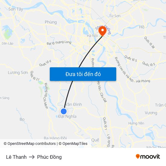 Lê Thanh to Phúc Đồng map