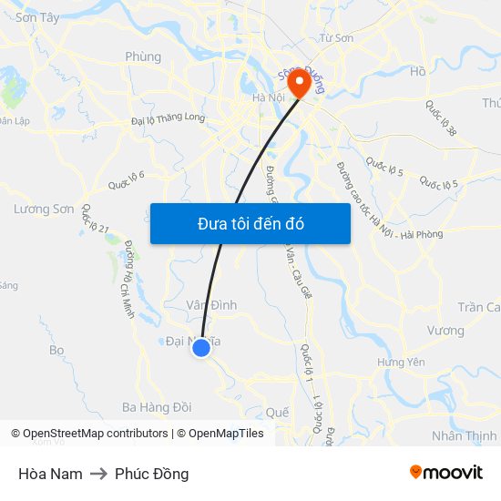 Hòa Nam to Phúc Đồng map