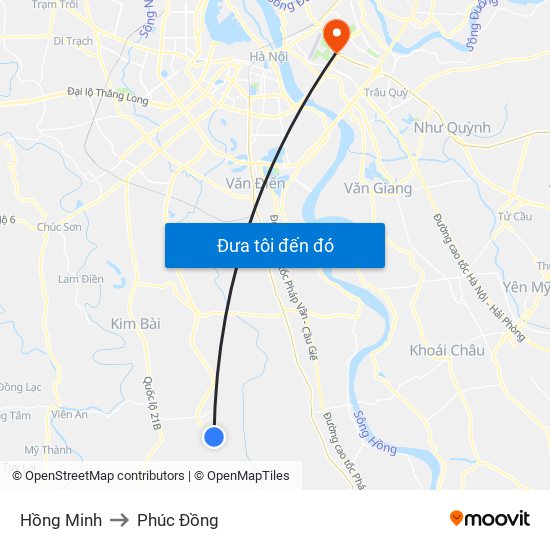 Hồng Minh to Phúc Đồng map