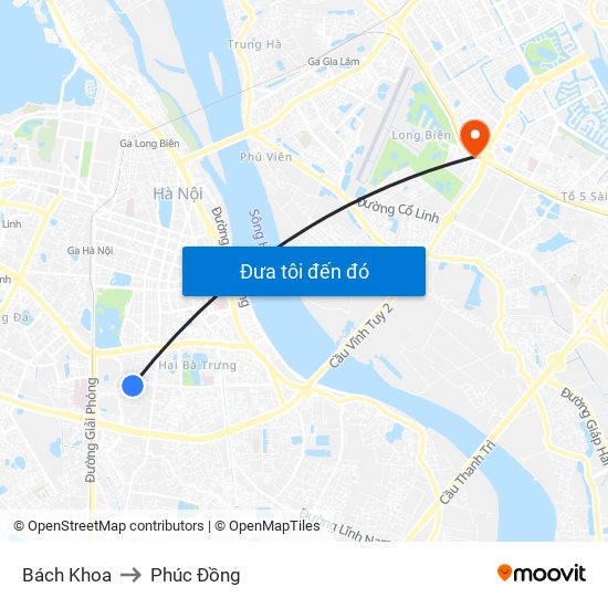 Bách Khoa to Phúc Đồng map