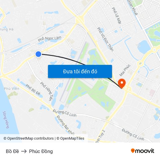 Bồ Đề to Phúc Đồng map