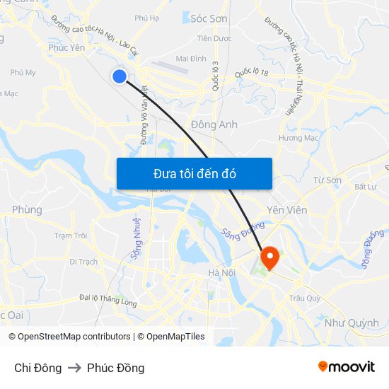 Chi Đông to Phúc Đồng map