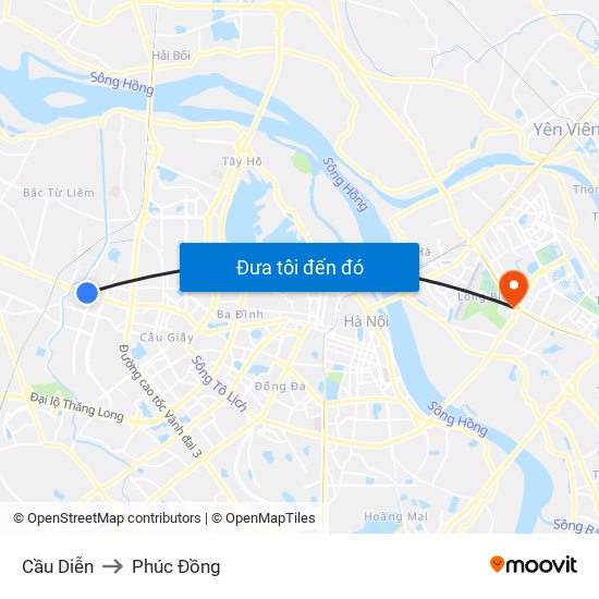 Cầu Diễn to Phúc Đồng map