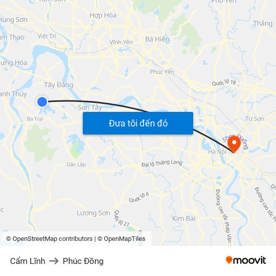 Cẩm Lĩnh to Phúc Đồng map