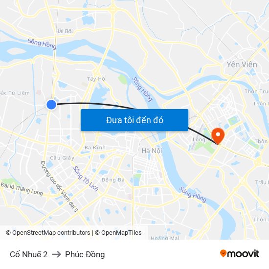 Cổ Nhuế 2 to Phúc Đồng map