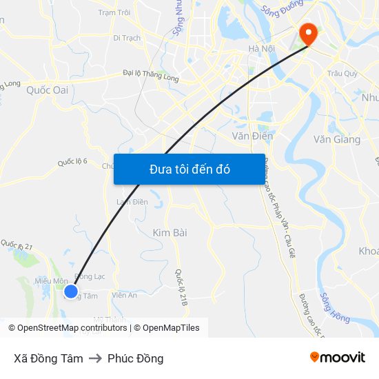 Xã Đồng Tâm to Phúc Đồng map